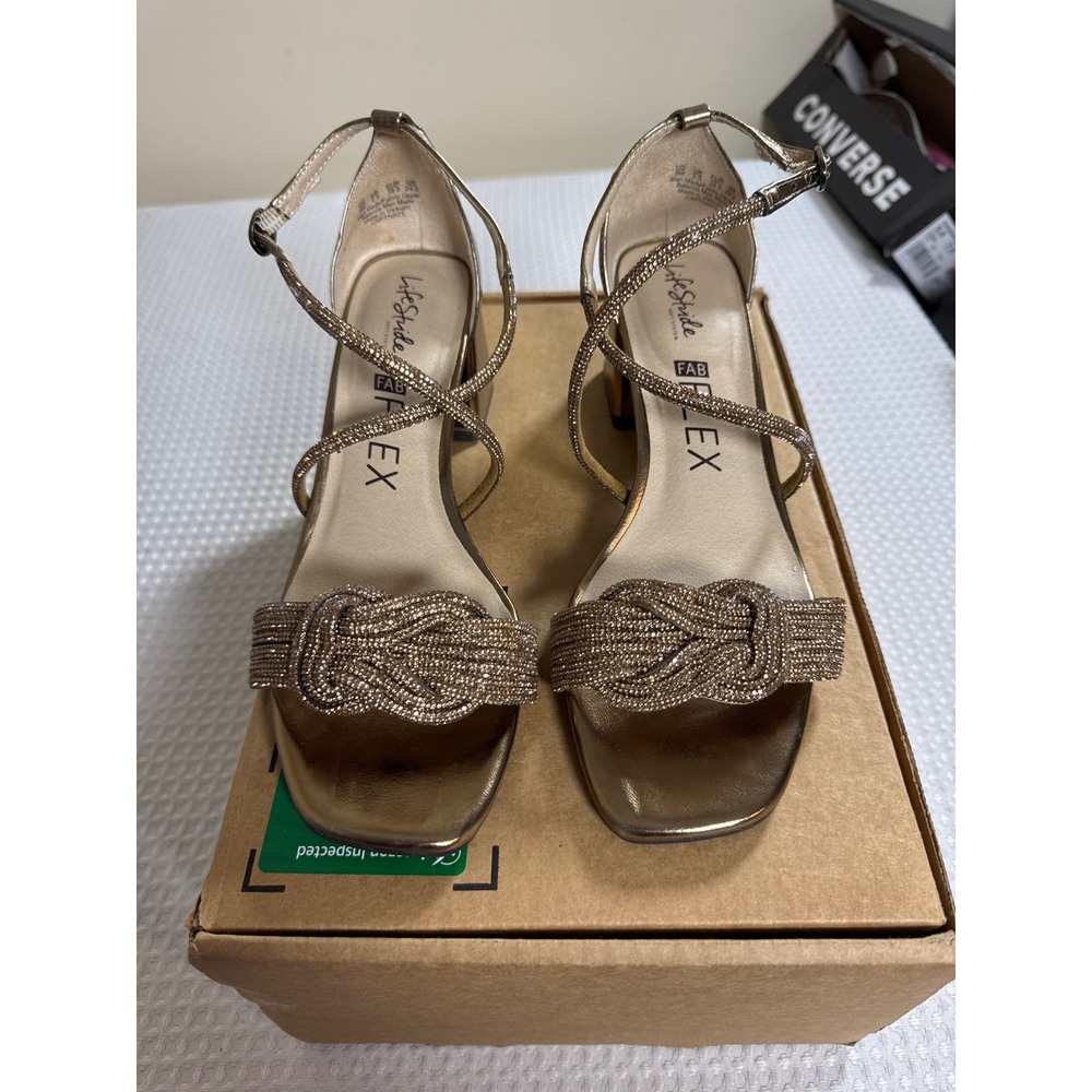 LifeStride Sandals Womens 8 Captivate Gold Metallic Rhinestone Dress NWOB